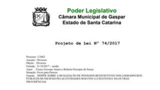 Câmara aprova regulamentação de pedágios beneficentes em Gaspar